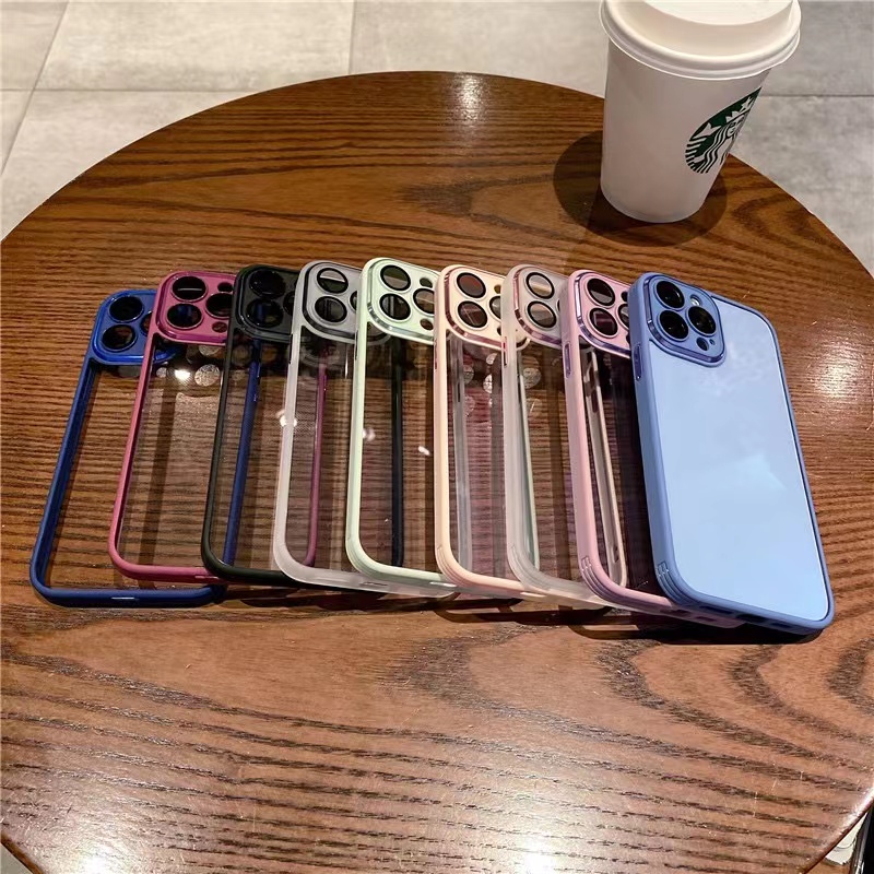 Ốp Điện Thoại Silicon acrylic Cứng Trong Suốt Bảo Vệ Ống Kính Máy Ảnh Sang Trọng Cho iPhone 11 12 13 14 Pro max