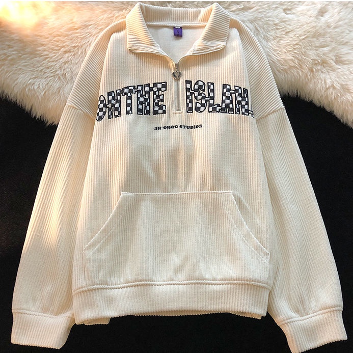 Áo sweater tay dài họa tiết sọc thời trang sành điệu cho nữ