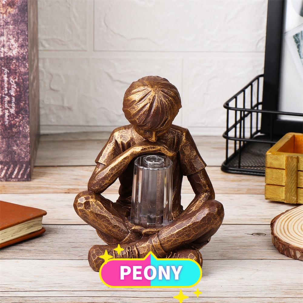 PEONY LED Light Boy with Fireflies Holiday Ornament Sculpture with Light Resin Garden Boy Vintage Artistic Statue Gifts Festival Decoration Garden Lights Statue Glimpses of God