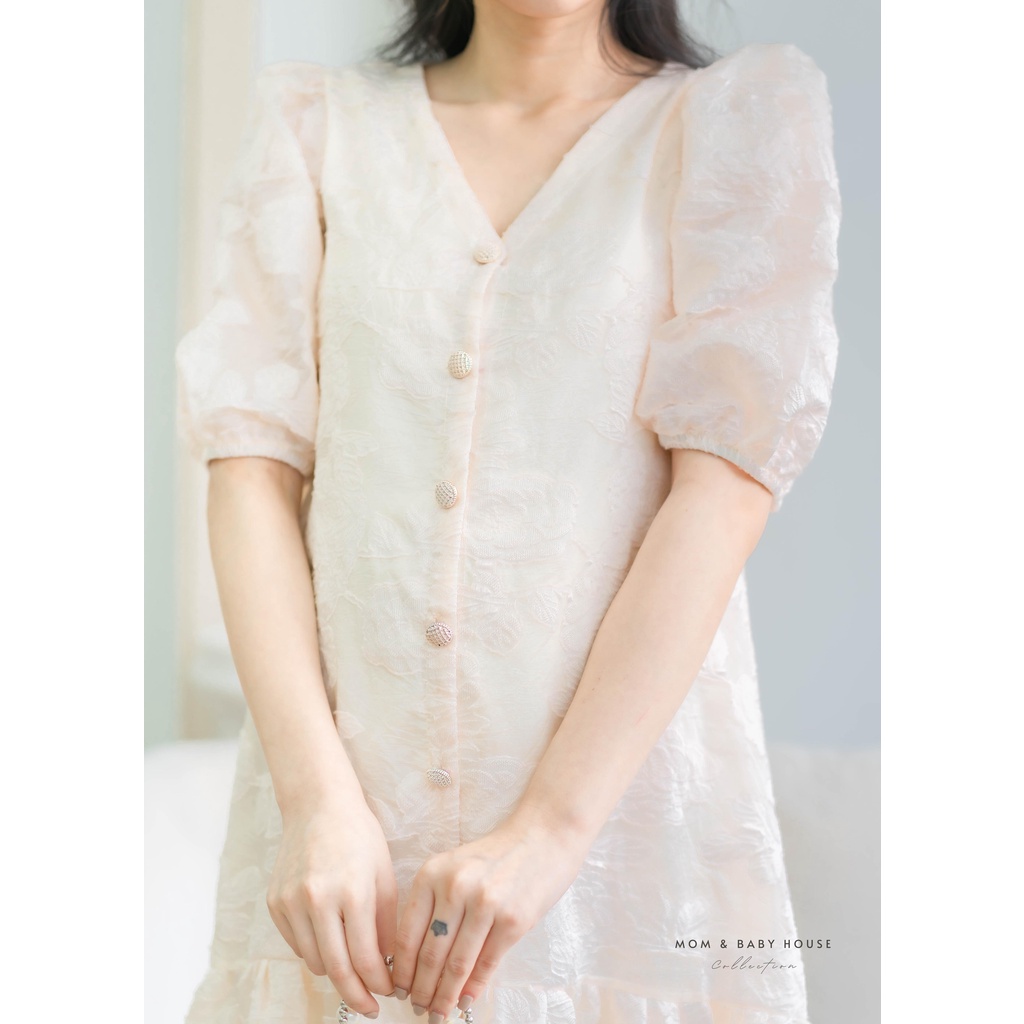 EVERMOM | Đầm bầu thiết kế đuôi cá tay phồng tiểu thư gài cúc - Lily Dress