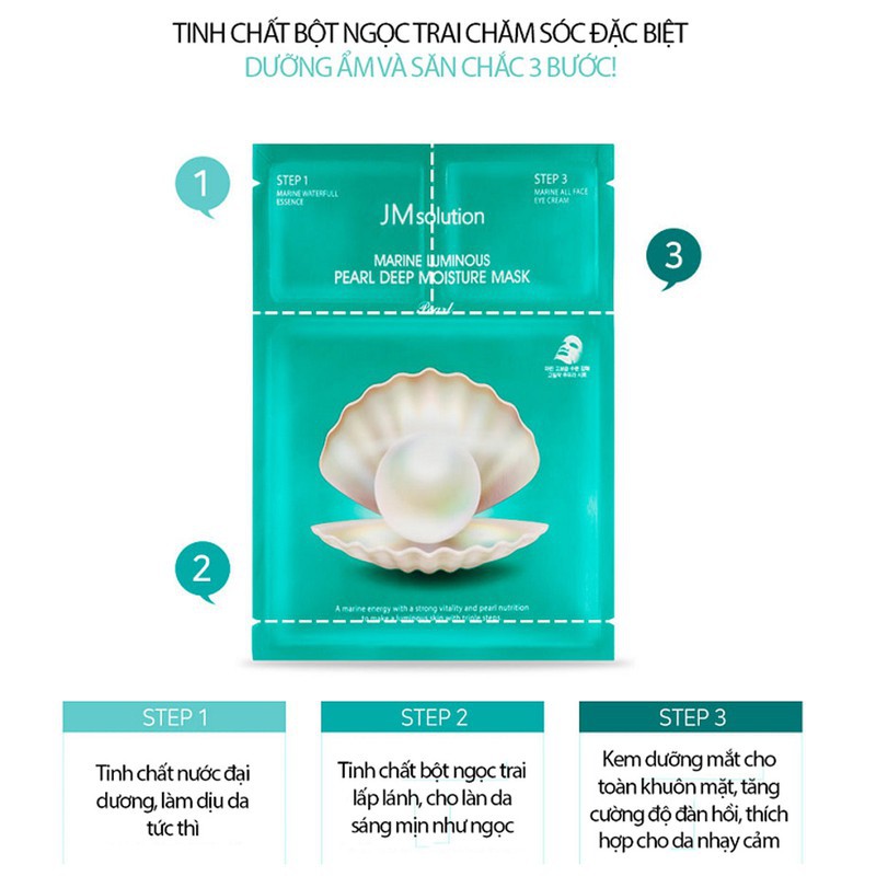 [CHÍNH HÃNG] Hộp 10 Miếng Mặt Nạ Ngọc Trai 3in1 JM Solution Marine Luminous Pearl Deep Moisture Mask 10x30ml