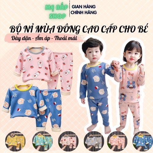 Bộ dài tay cho bé, Chất nỉ bông lót lông cho bé trai bé gái giữ ấm mùa đông Mẹ Bắp Shop size từ 8 đến 16kg