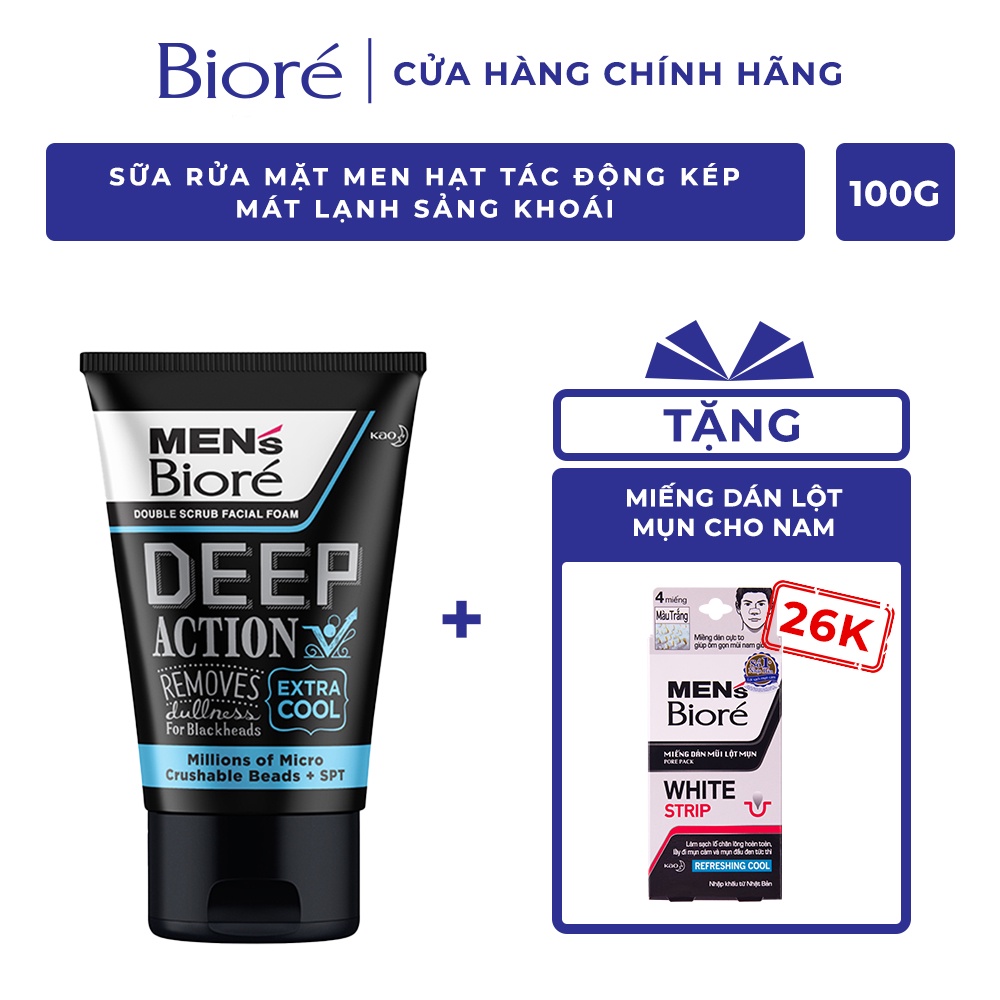 Sữa Rửa Mặt Men Biore Hạt Tác Động Kép Mát Lạnh Sảng Khoái 100g