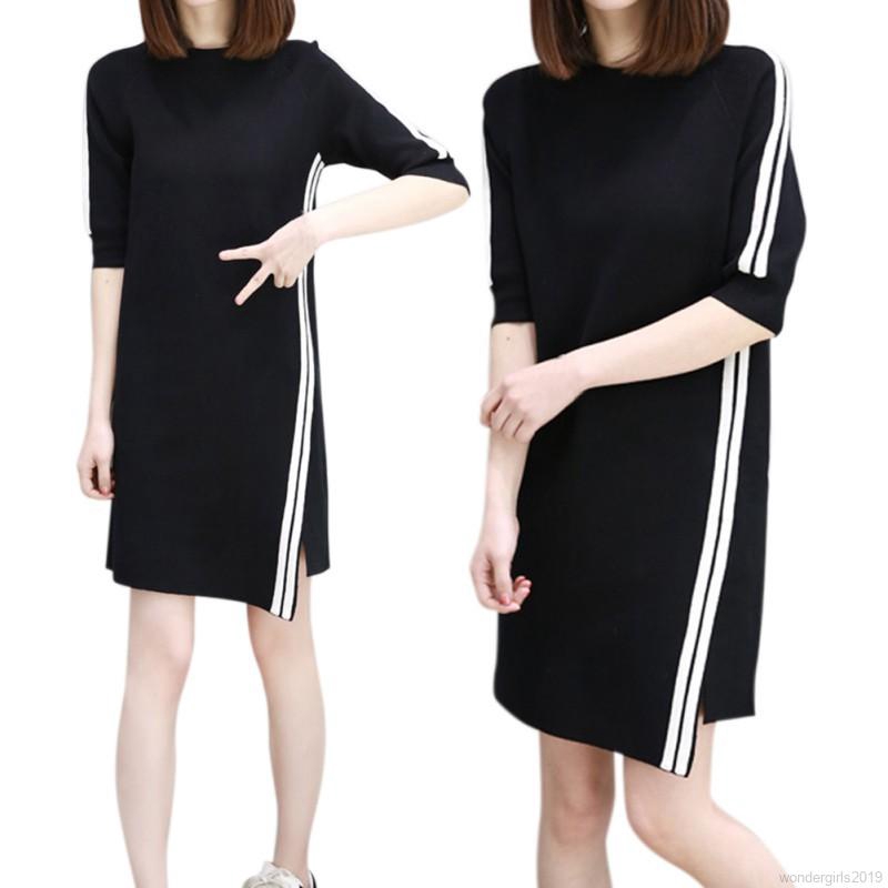 Women Summer Half Sleeve Irregular Striped Dresses | BigBuy360 - bigbuy360.vn