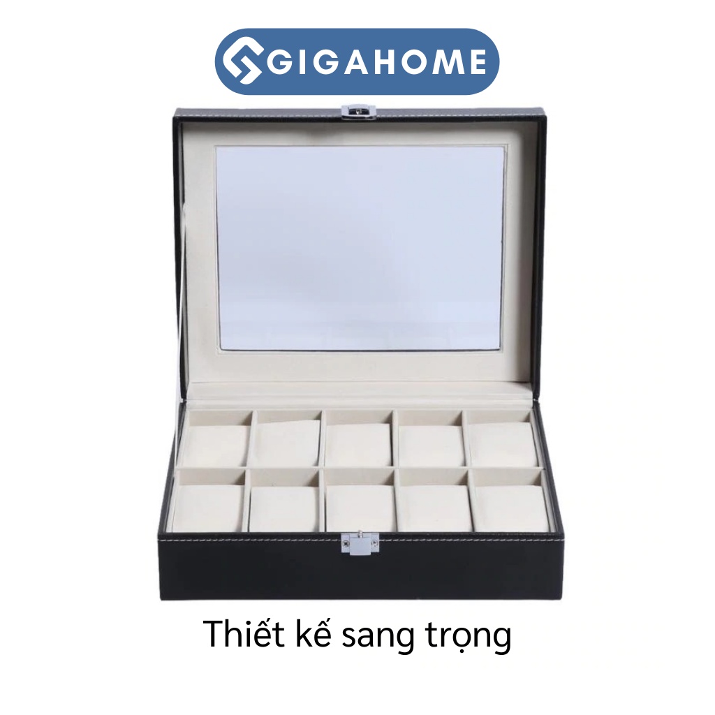 Hộp Đựng Và Trưng Bày Đồng Hồ GIGAHOME 10 Ngăn, Bọc Da Pu Có Khóa Chốt Chống Trộm 8748