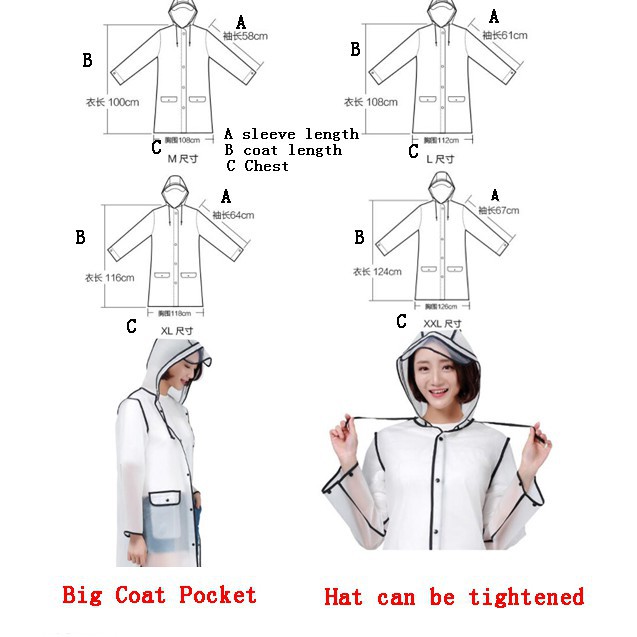 Áo mưa dạng khoác thiết kế trong suốt có nón phối túi tiện dụng cho nam nữ | BigBuy360 - bigbuy360.vn