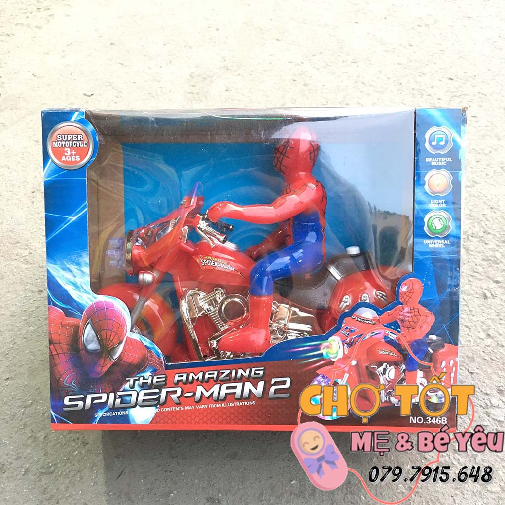 Đồ Chơi Xe Moto Người Nhện Có Đèn Và Phát Nhạc