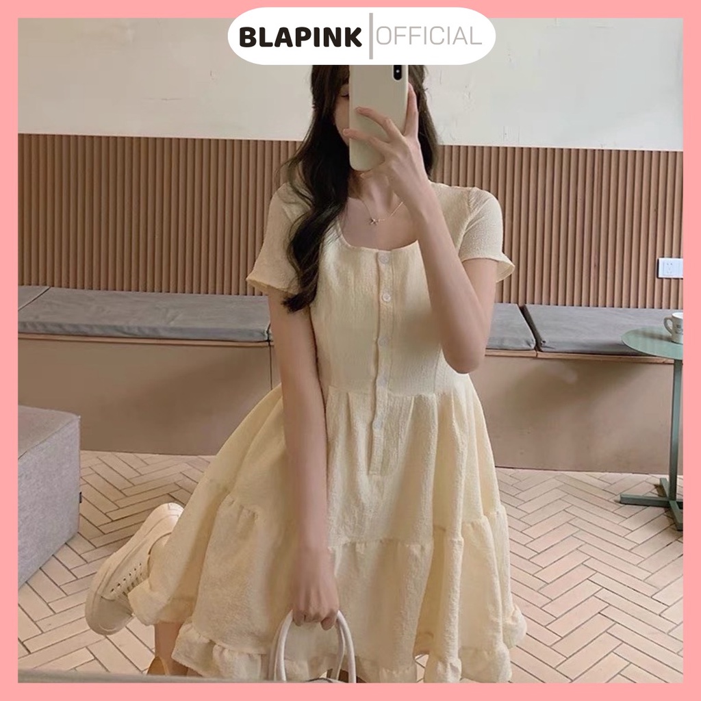 Váy Vintage Babydoll Blapink Cổ Vuông Nàng Ther Dịu Dàng