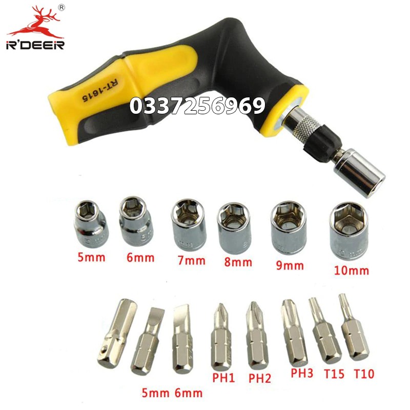 Bộ tô vít đa năng Nhập Khẩu Đức bằng thép Chrome vanadium R'DEER RT-1615, tự động đảo chiều , 15 chi tiết trong 1