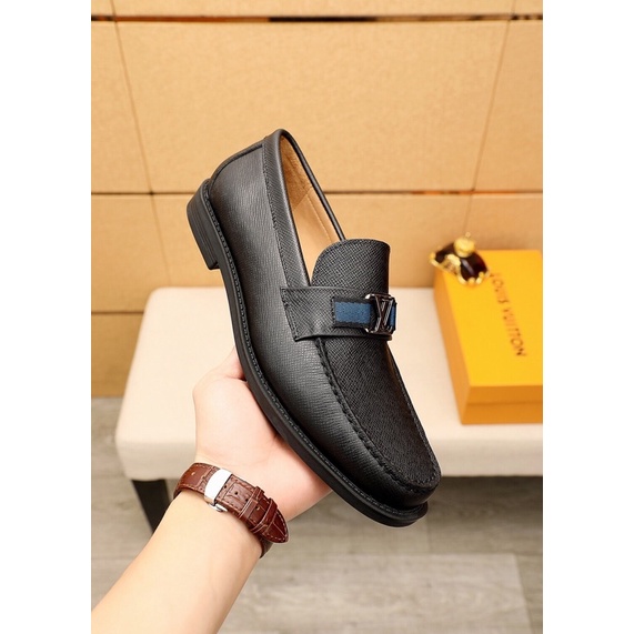 Giày tây lười nam da thật nhập khẩu logo thương hiệu Louis Vuitton LV cao cấp