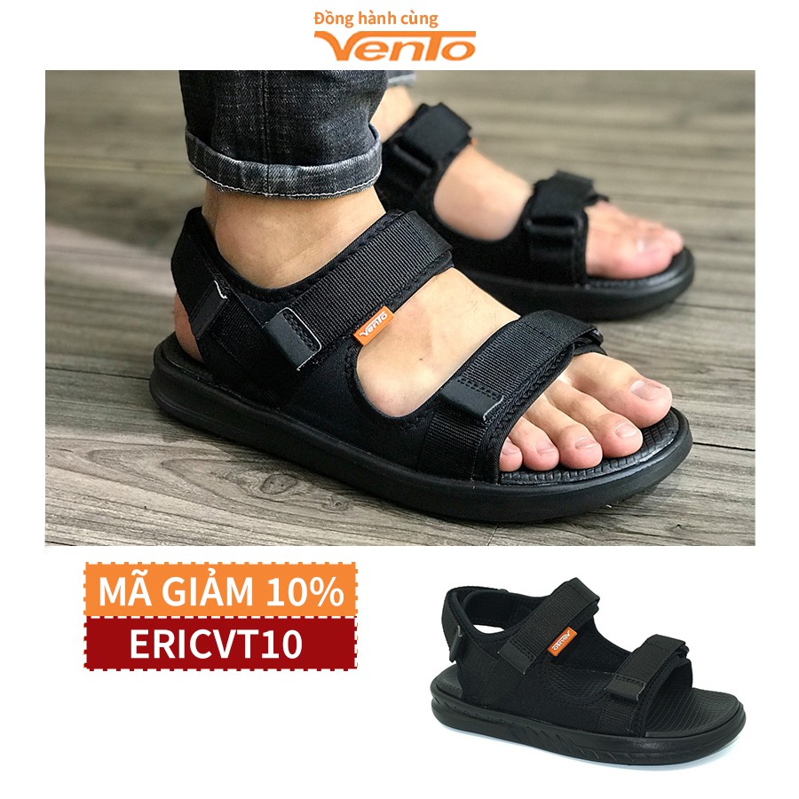 Sandal VENTO nam nữ NB02 - Black - giày sandal đi học đi làm, đế bệt, phom nhỏ gọn