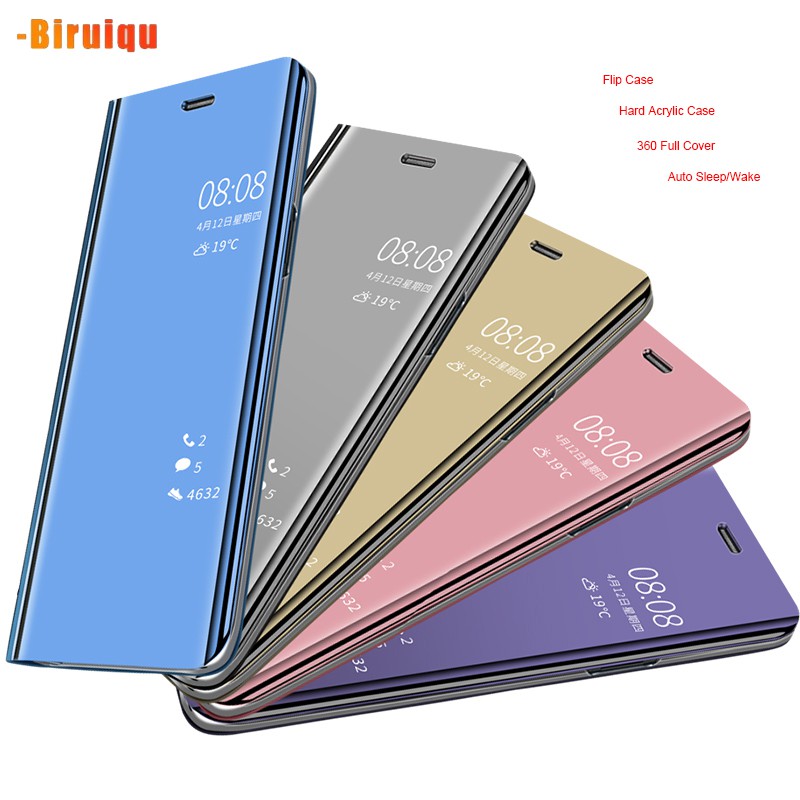 Samsung Galaxy J4 Plus/J6 Plus Flip Case Hard PC Luxury Plating Smart View Mirror Shockproof Case