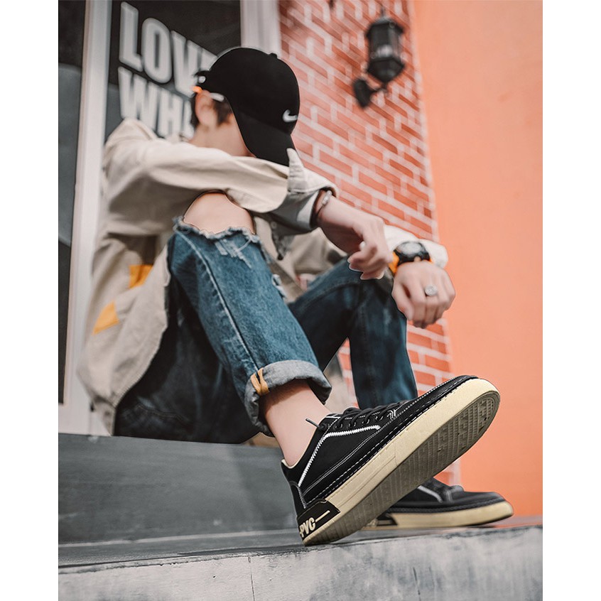 Giày thể thao nam da trơn PVC, Sneaker nam basic đế bằng, Giày da nam thanh lịch đi làm | BigBuy360 - bigbuy360.vn