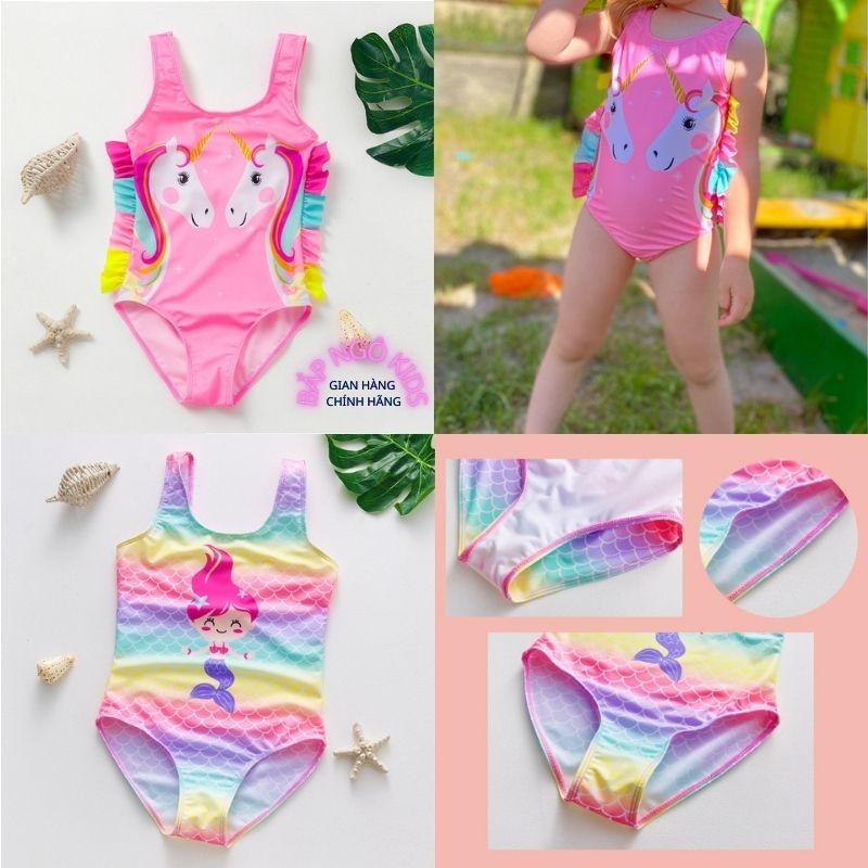 Đồ bơi cho bé, bikini bé gái liền thân cao cấp ngựa pony tiên cá Bắp Ngô Kids size từ 2 đến 10 tuổi