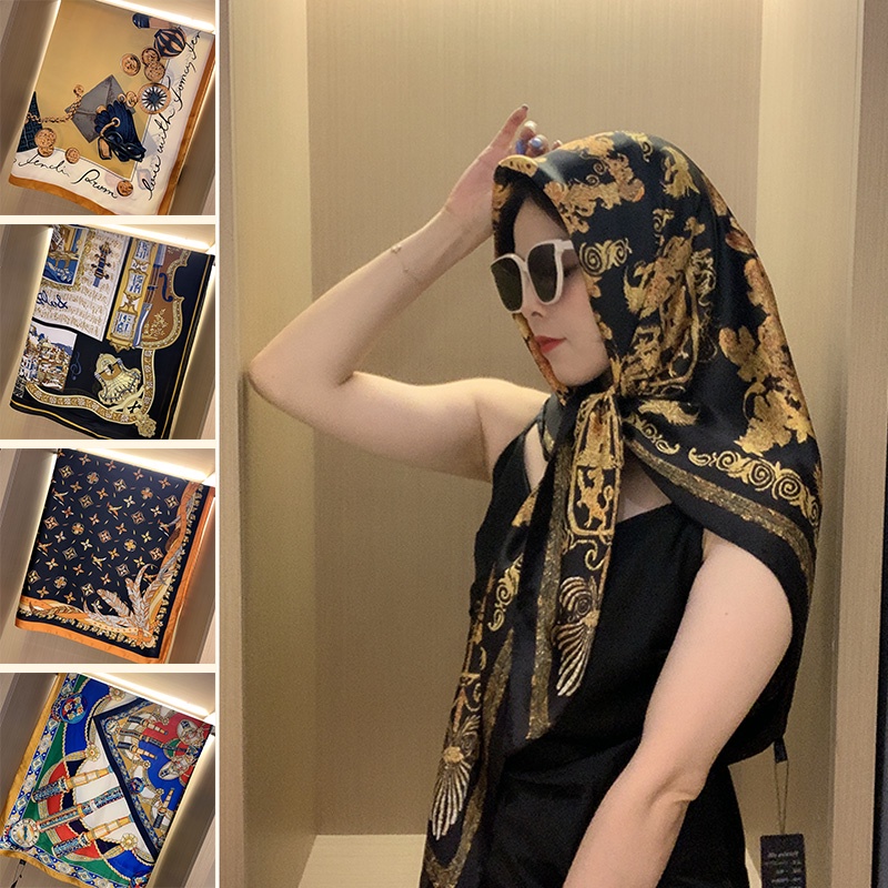 Khăn choàng vuông lớn vải lụa giả kích thước 110*110CM phong cách hồi giáo dành cho nữ WJ1014-B