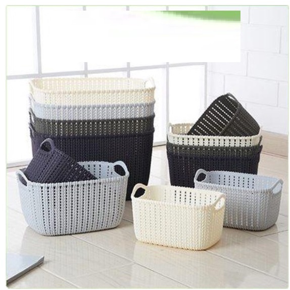 Rổ Đựng Quần Áo, Vật Dụng Nhựa Đan Giả Mây Có Tay Cầm Phong Cách Hàn Quốc