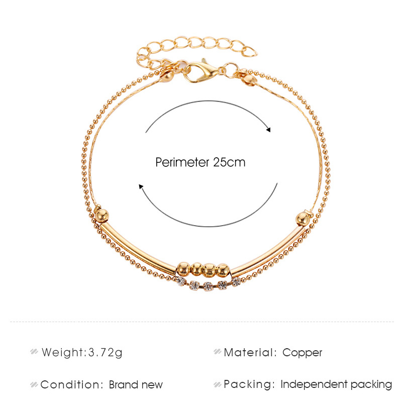 Creative Retro Double Layer Anklet Fashion Ladies Round Beads Rhinestone Foot Chain Summer Foot Jewelry | BigBuy360 - bigbuy360.vn