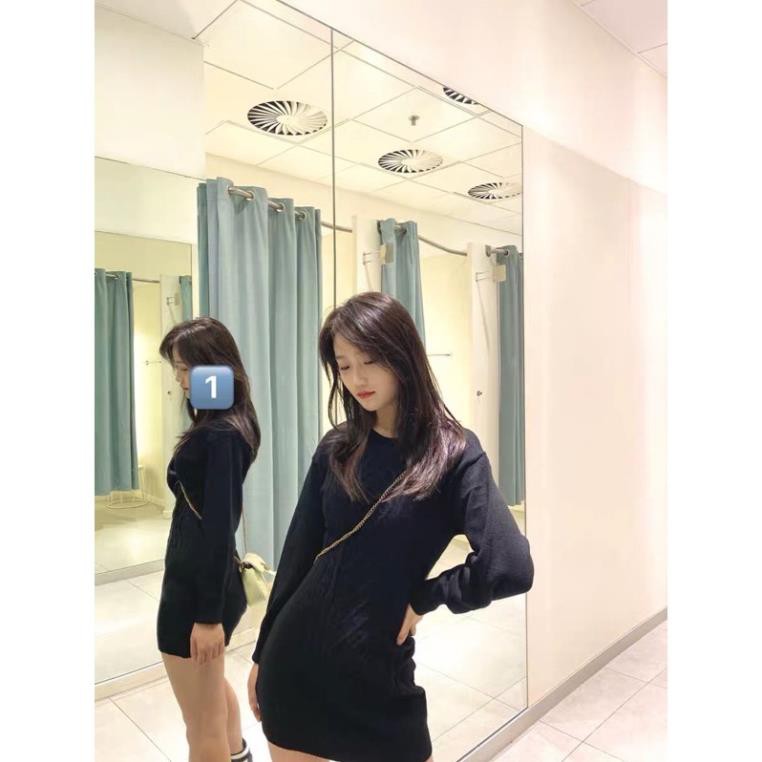 (ảnh thật) Váy đầm len ôm body tay phồng dài hở eo lưng sexy quyến rũ ulzzang 2020  ྇