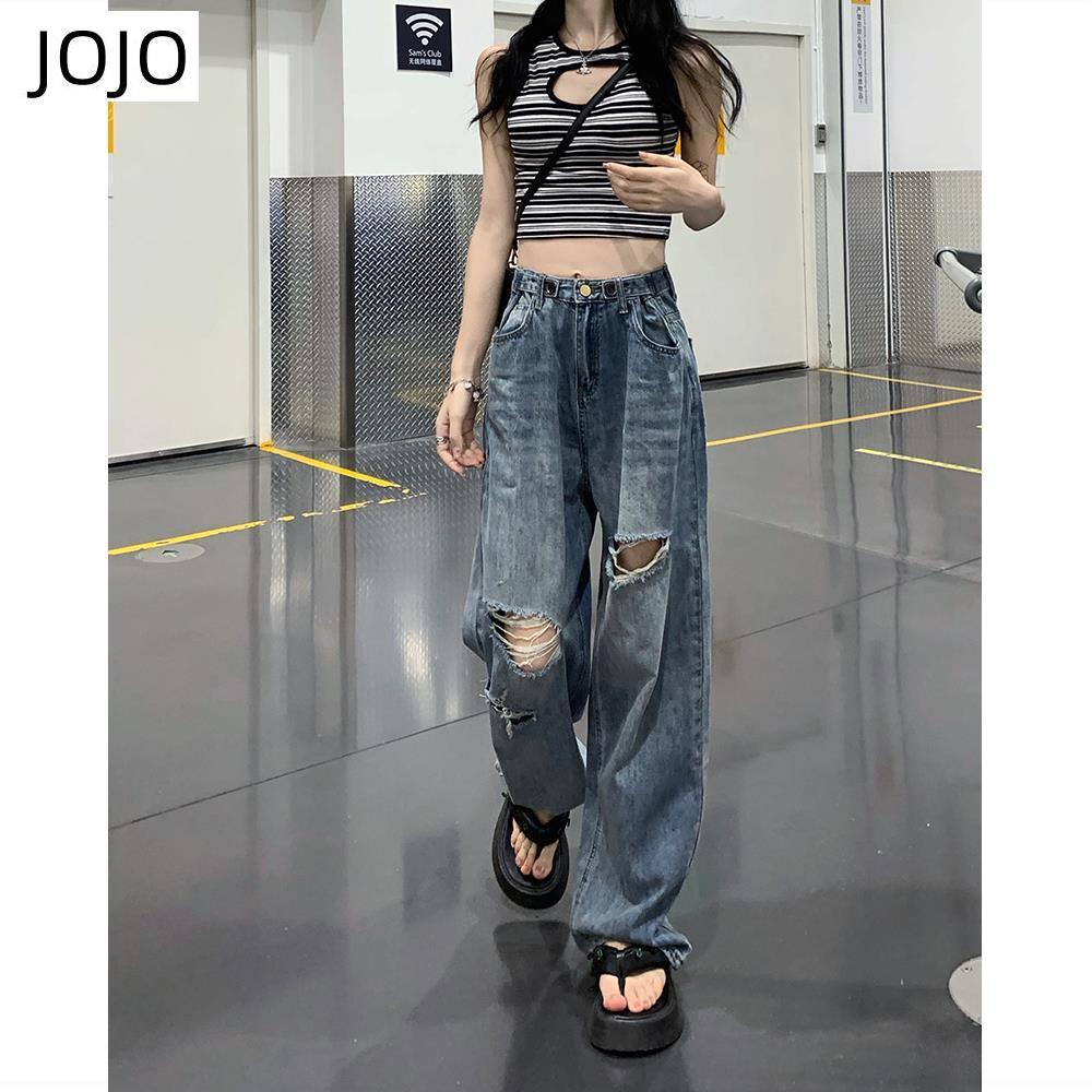 Quần Jeans Dài Ống Rộng Lưng Cao Thời Trang Cho Nữ