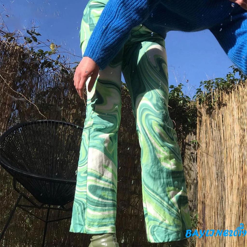 BAY-Quần dài lưng cao dáng rộng kẻ sọc caro/hoa/ngựa vằn 3 màu giản dị mùa xuân cho nữ