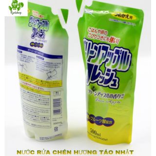 Nước rửa chén nội địa Nhật Bản Rocket - hương táo loại túi 500ml_Rửa được cả rau, củ, quả.