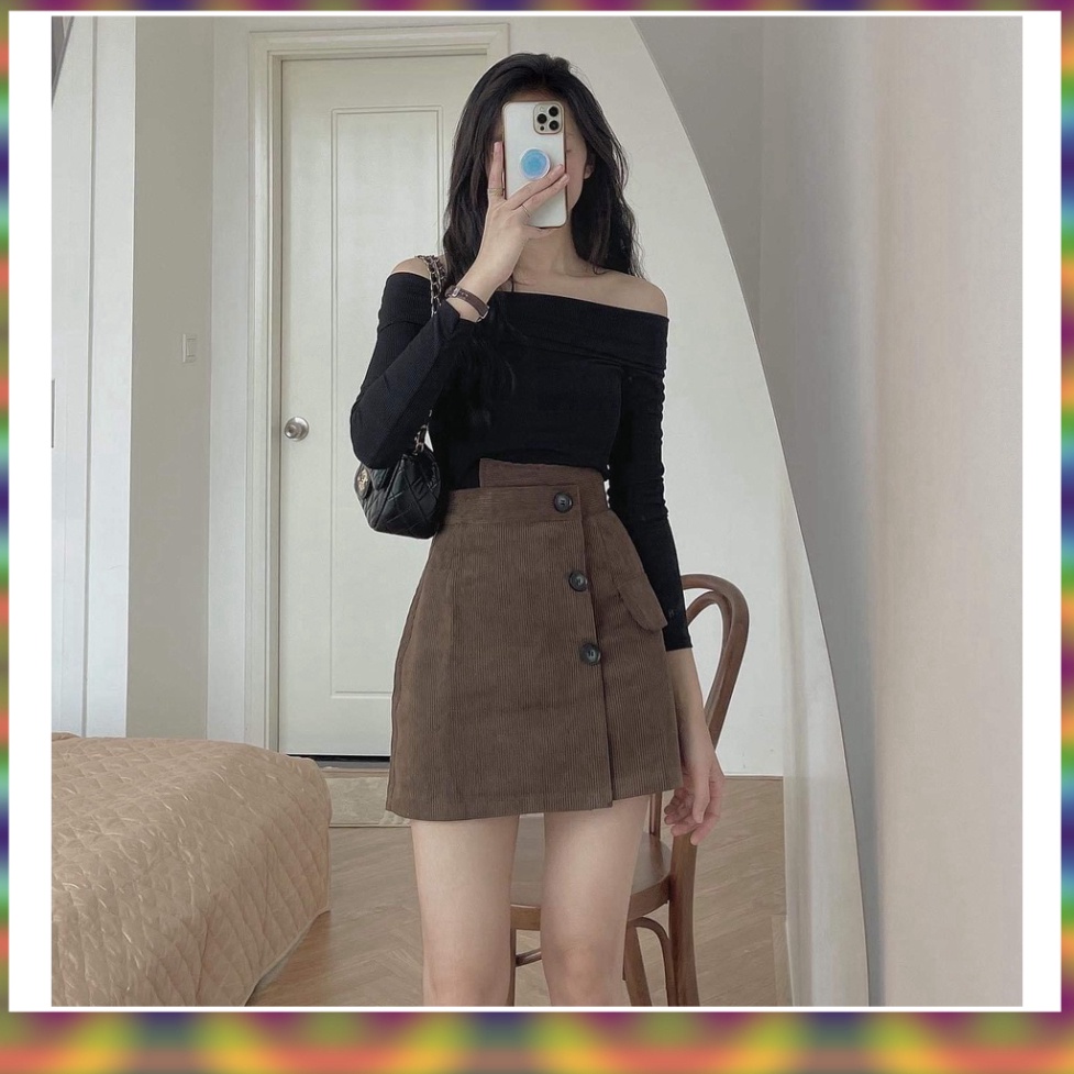 Áo Nữ Xinh Đẹp | Áo Len Tăm Dài Tay Trễ Vai Ngang Bản To - Áo Trễ Vai Gấp Nữ Trơn Ôm Body 3 Màu Basic