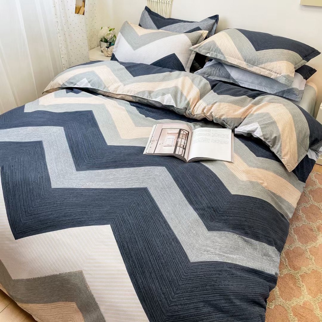 Bộ chăn ga gối  cao cấp ETAMI cotton poly  kẻ  miễn phí bo chun drap giường , ga trải giường
