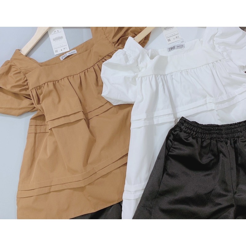 SNU200 - SET NỮ ÁO XẾP TẦNG CỔ VUÔNG MIX SOOC ĐEN | BigBuy360 - bigbuy360.vn