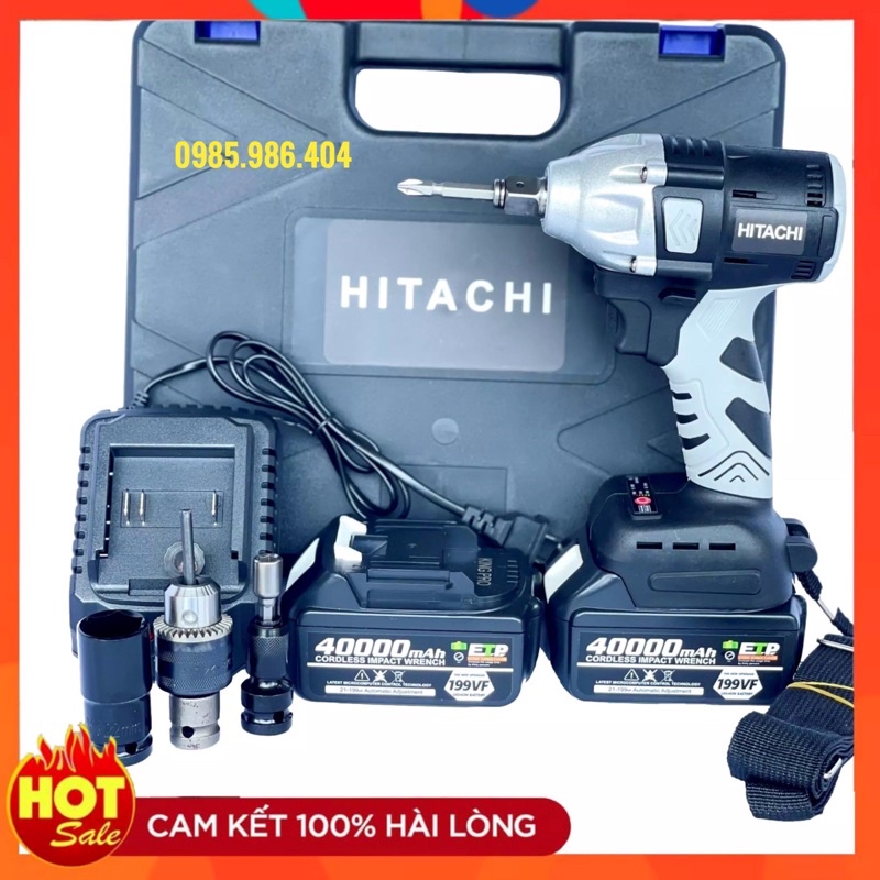 Máy siết bulong Hitachi 199V động cơ không chổi than 3 chức năng khoan,bắn vít,siết ốc + Tặng kèm đầu chuyển vít, khoan