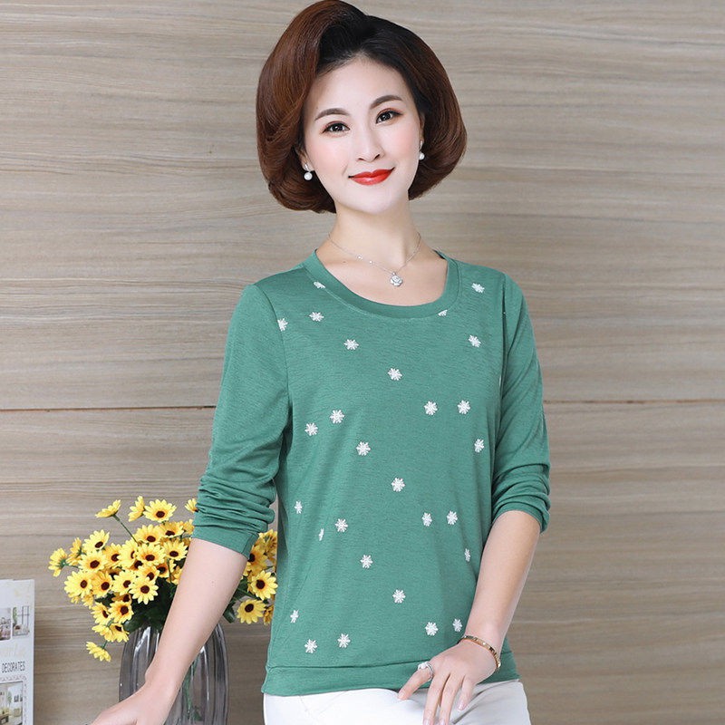 AB♣◐đầm thời trangMẹ mùa xuân áo dài tay đáy ngắn phông cỡ lớn của phụ nữ trung niên và cao tuổi thu 40-50 rời