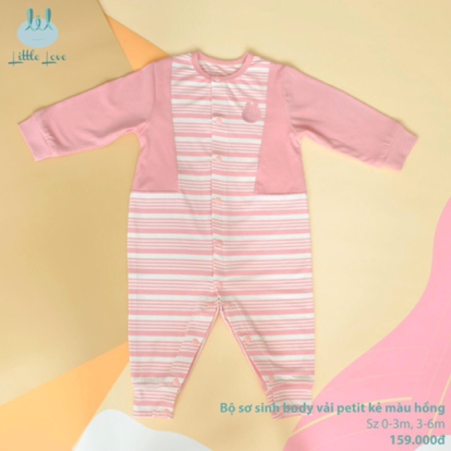 Lil - body cài thẳng dài sơ sinh petit kẻ màu 117