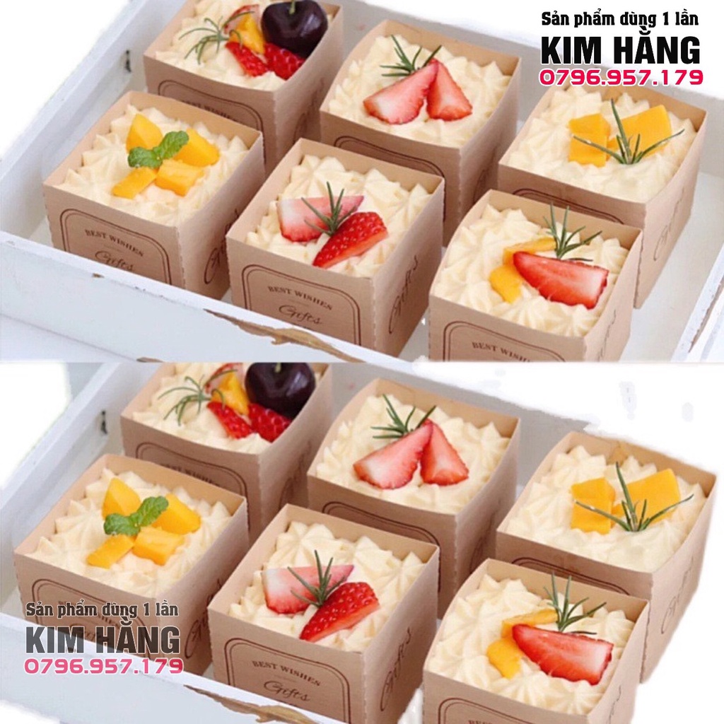 Set 100 ly giấy kraft vuông đựng bánh tiramisu , đựng mousse mini siêu xinh , siêu dễ thương