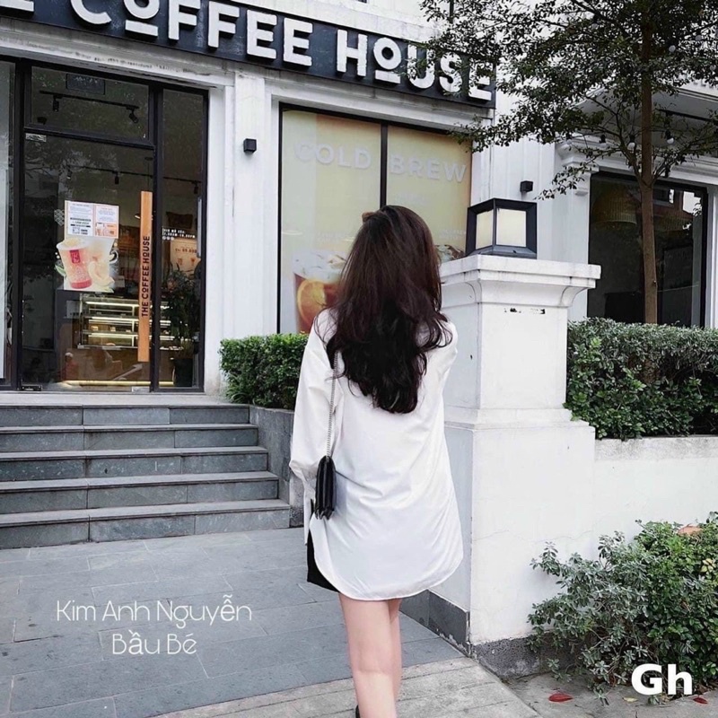 Áo sơ mi trắng lụa tằm đuôi tôm dáng dài
