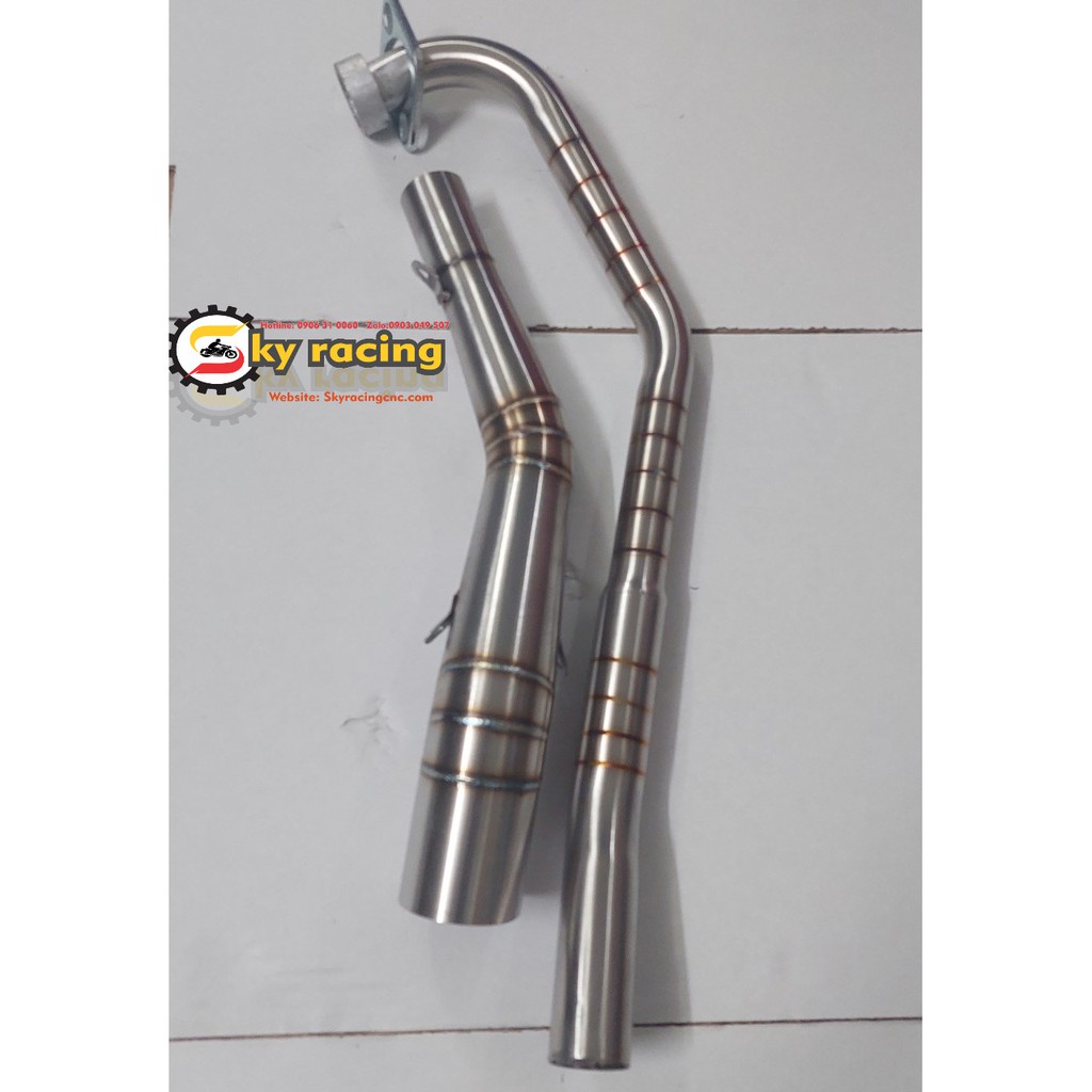 Cổ lon 2 khúc Inox 304 vảy cá gắn pô tăng xe Ex135 5 số (khúc đá thấp) - Skyracing