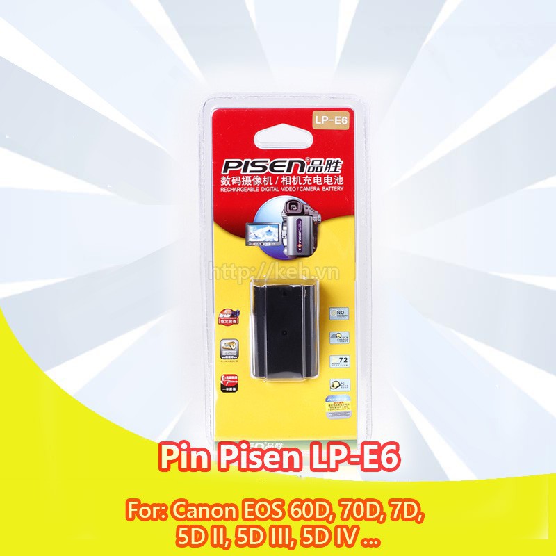 Pin, sạc LP-E6 PI SEN cho máy ảnh Canon EOS 5D II, 5D III, 5D IV, 60D, 70D, 7D.