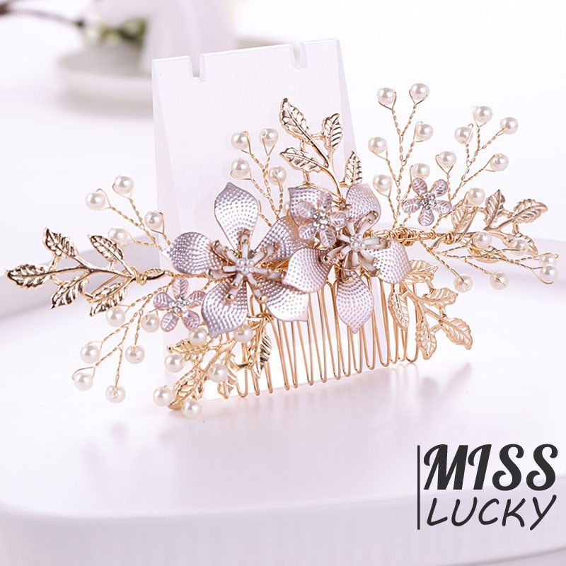 Lược cài tóc kích thước 17*9cm trang trí hoa đính ngọc xinh xắn cho cô dâu