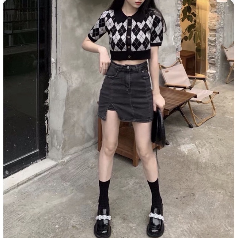 áo len dệt kim khuy cài cổ bẻ hoạ tiết hình thoi (bz299#) | BigBuy360 - bigbuy360.vn