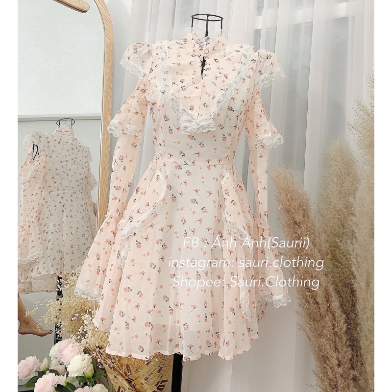 SẴN🖤Đầm xoè voan hoa nhí ulzzang tiểu thư công chúa xinh xắn nhẹ nhàng dạo phố |Váy bánh bèo khoét vai vintage retro | BigBuy360 - bigbuy360.vn