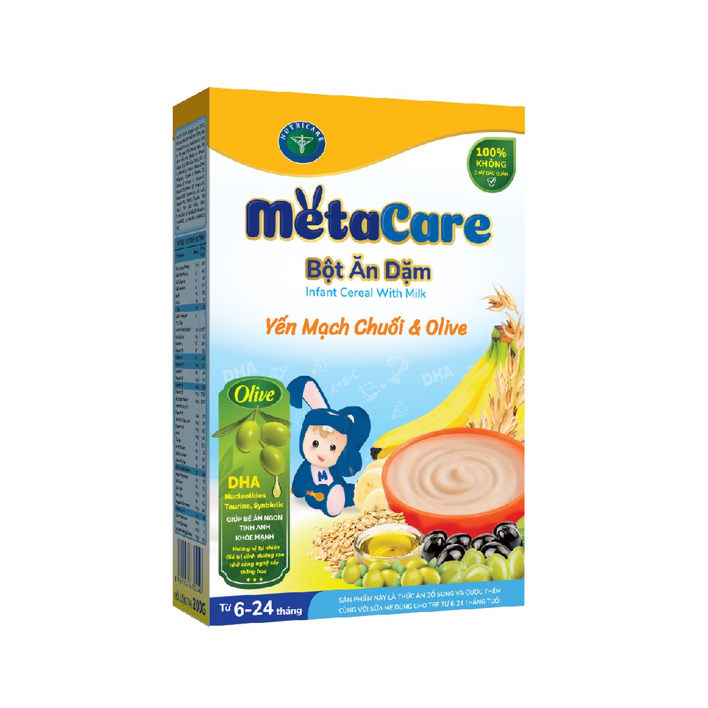 Bột ăn dặm dinh dưỡng Nutricare Metacare Yến Mạch Gạo Lức 4 vị Ngọt phát triển toàn diện (200g)