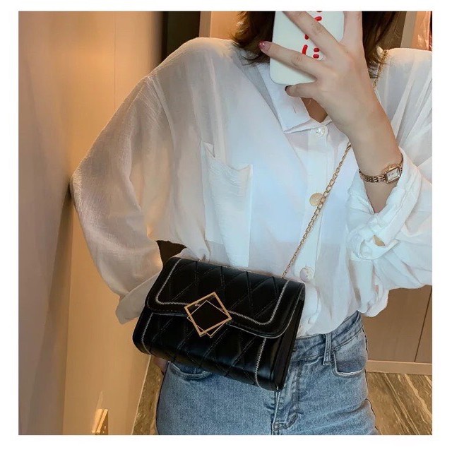 Túi xách nữ khóa đen túi xách nữ đeo vai phong cách hàn quốc 199k sale còn 119k + hình thật TXKDEN03
