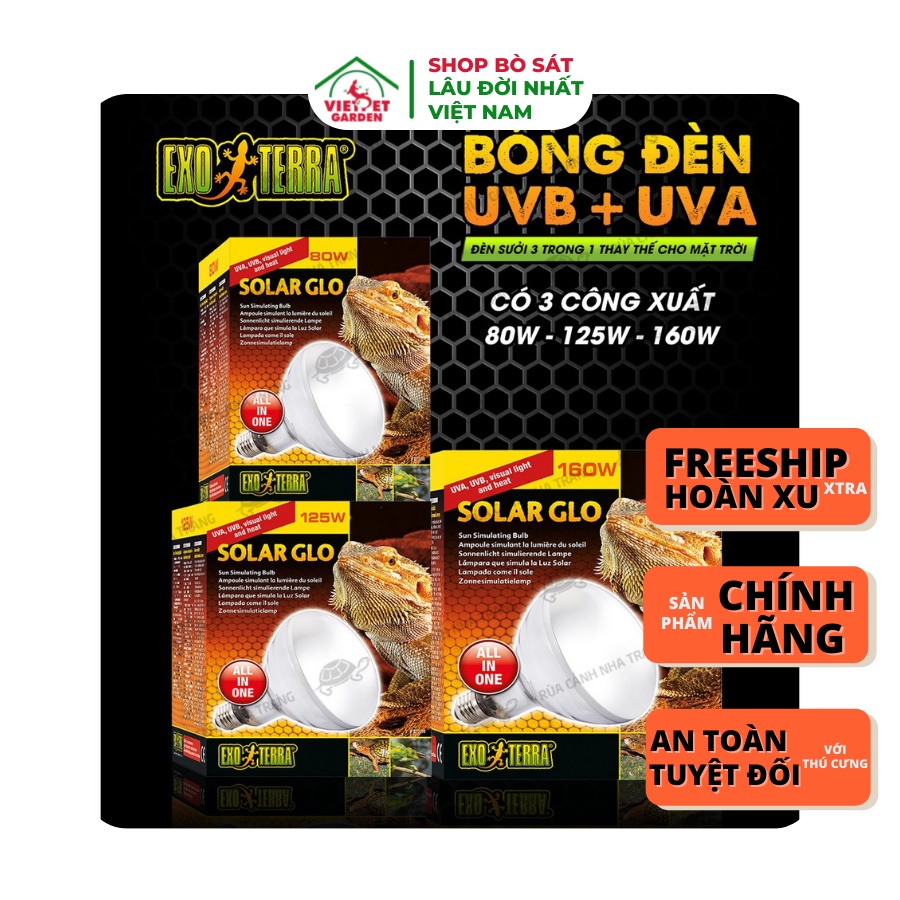 Đèn mặt trời 3in1 solar glo exoterra - Đèn tổng hợp tia uva uvb tiêu chuẩn cho động vật và bò sát ban ngày