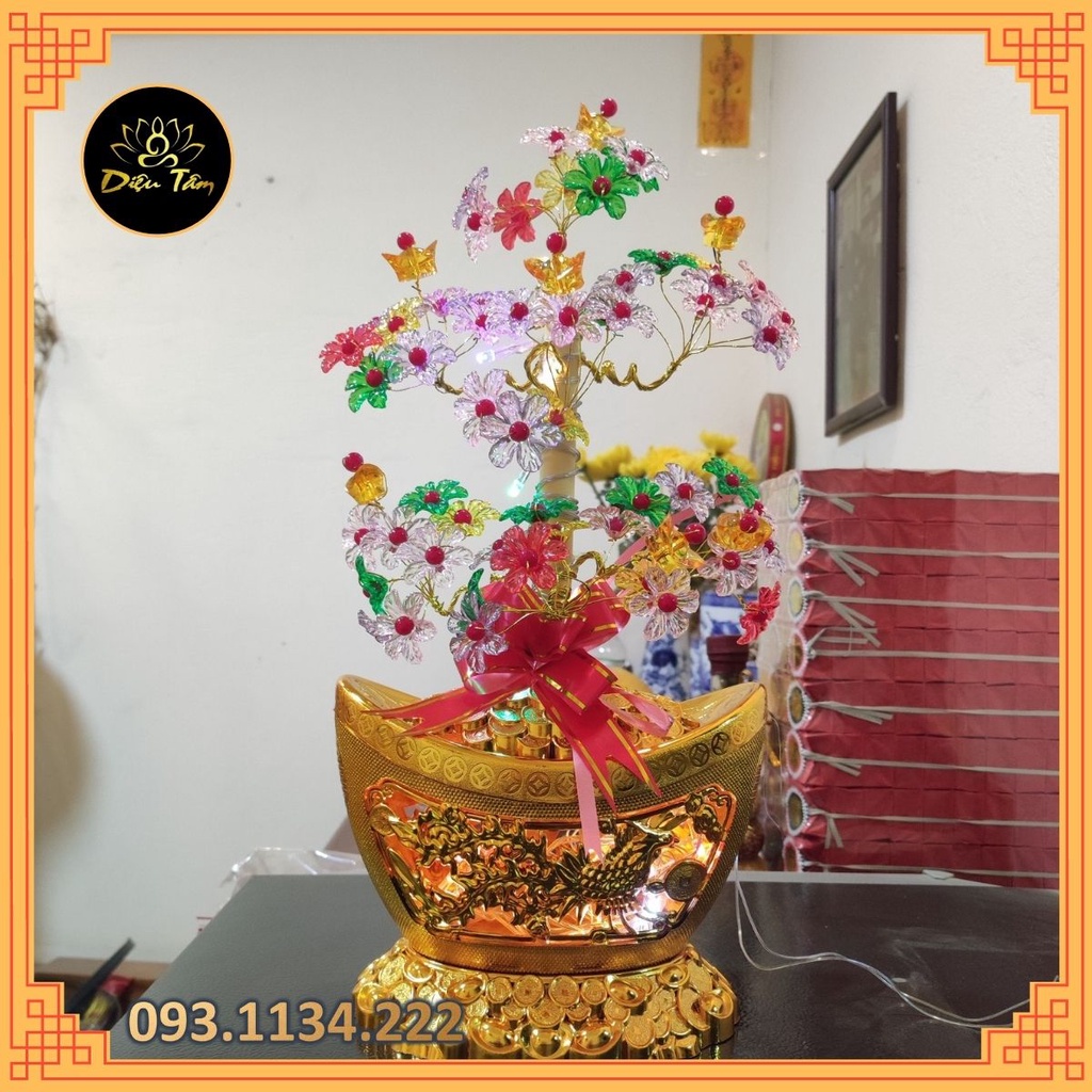 Cây phú quý tài lộc có đèn trang trí ban thờ đồ phong thuỷ