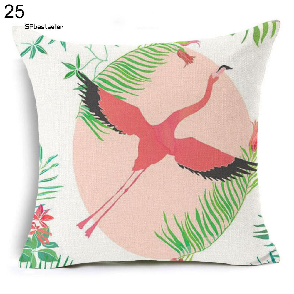 Vỏ gối sofa vải lanh in hình chim hồng hạc kích thước 18inch
