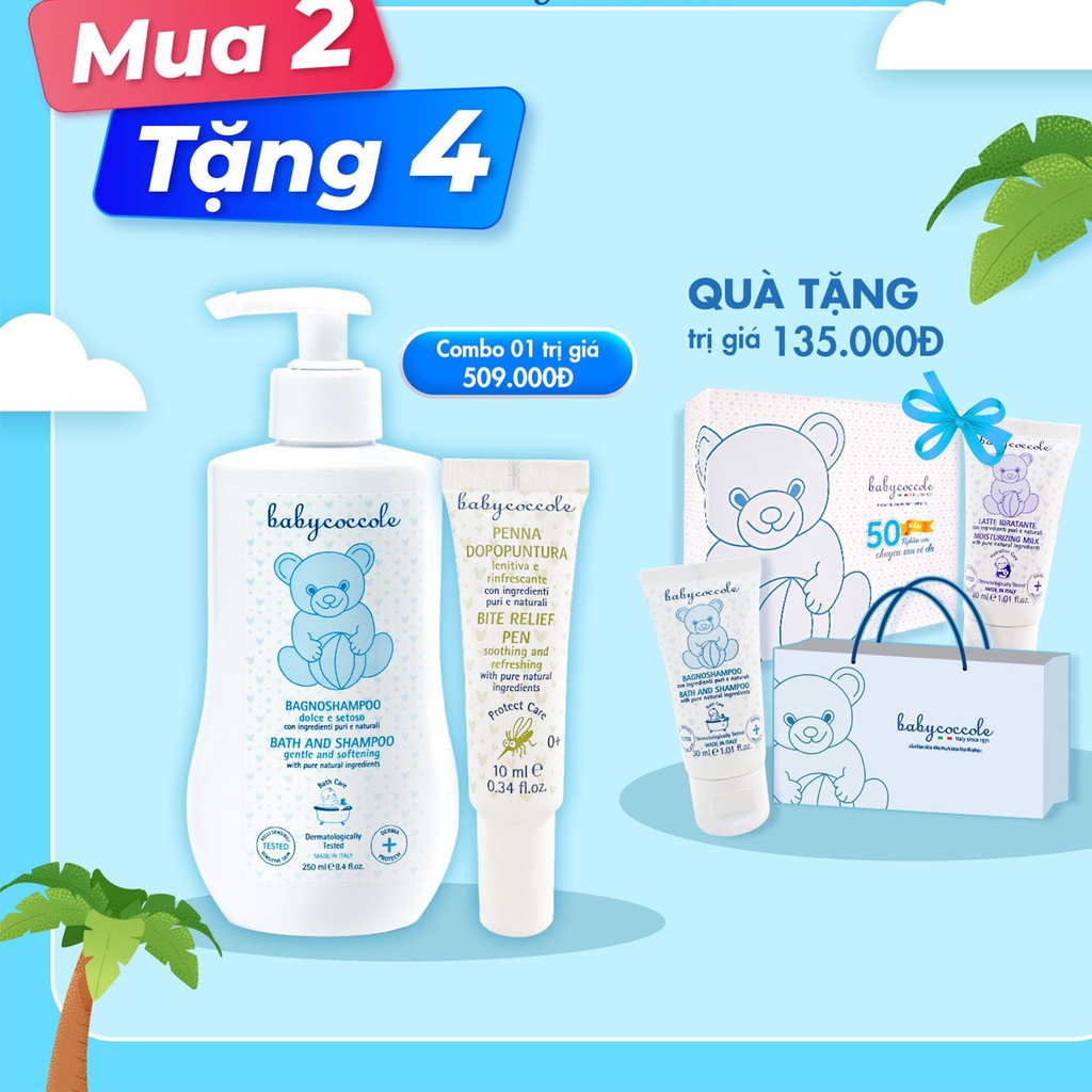 Combo hộp quà sữa tắm gội cho bé Babycoccole 0M+ (quà tặng trị giá 135k)