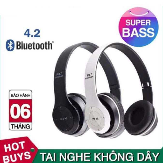 [BH 1 ĐỔI 1 6 THÁNG] TAI NGHE BLUETOOTH CHỤP TAI P47 Có Thể Gập Lại Có Micro Hỗ Trợ Thẻ Nhớ