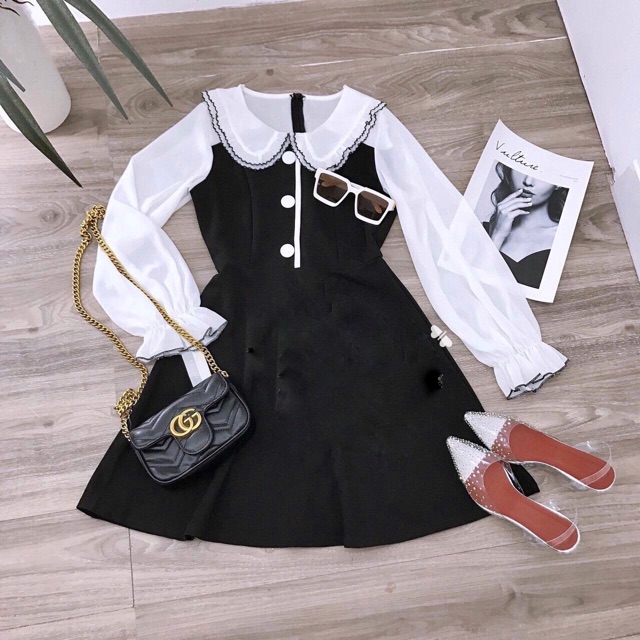 Đầm cổ sen tay phối