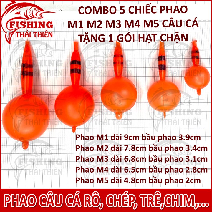 Combo 5 chiếc phao câu cá bằng nhựa tặng kèm gói hạt chặn