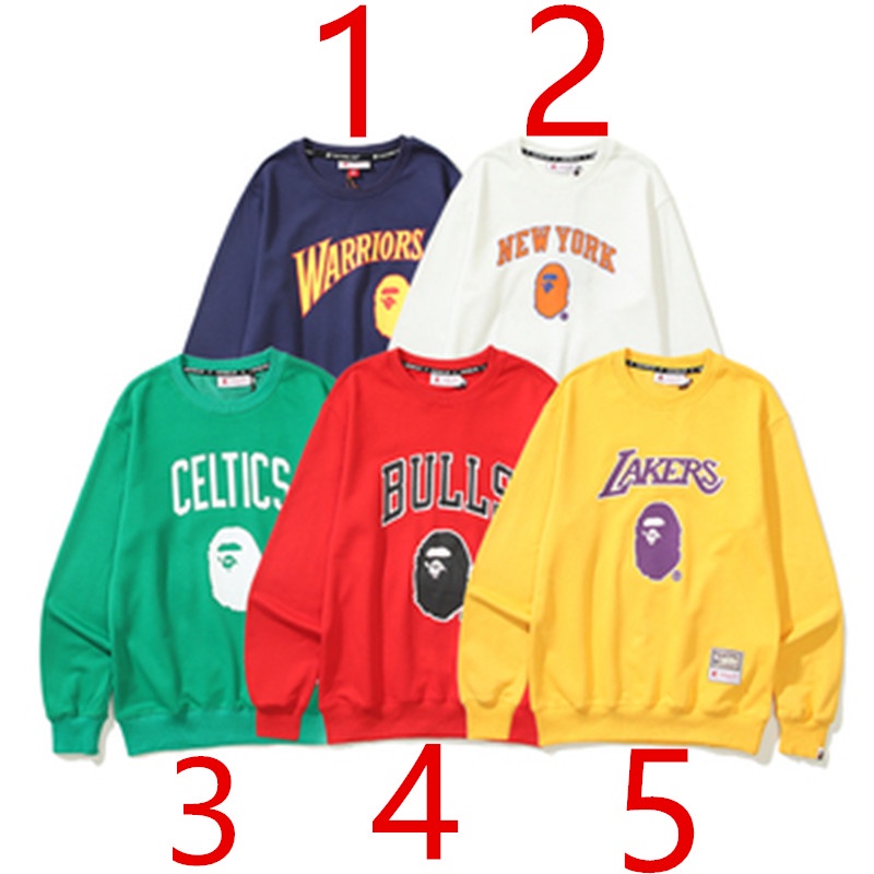 BAPE Áo Nỉ Dài Tay Cổ Tròn Thời Trang Nam Nữ