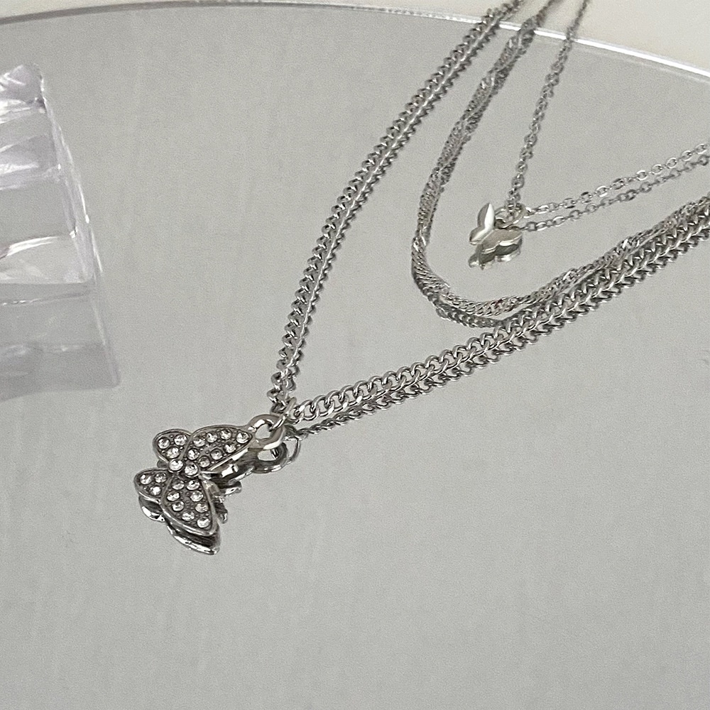 Vòng cổ Nhiều Lớp Mặt Hình Bướm Phong Cách Punk Cho Cặp Đôi