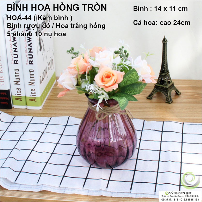 BÌNH HOA HỒNG TRÒN DECOR TRANG TRÍ NHIỀU MÀU PHỤ KIỆN CHỤP ẢNH SẢN PHẨM HOA-42~45